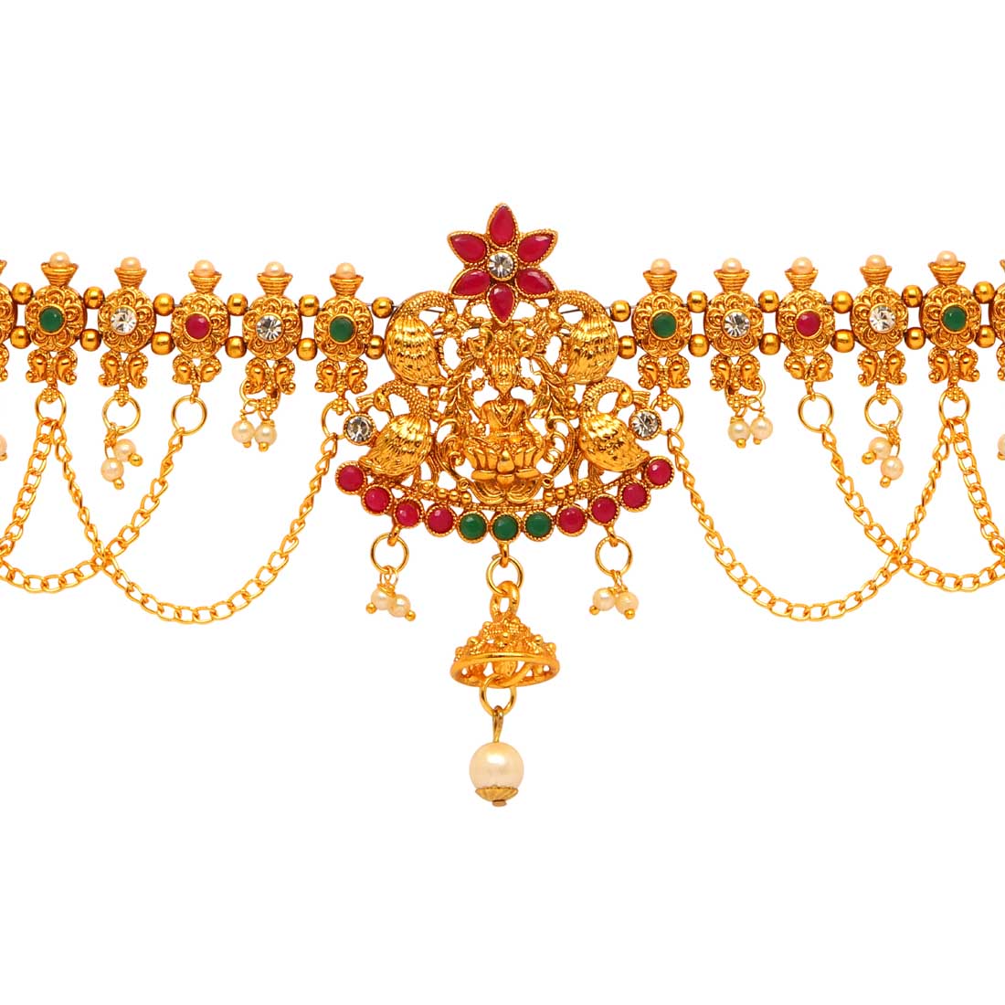 Maroon & Green Color Glass Stone Kamarband (KMBND352MG)