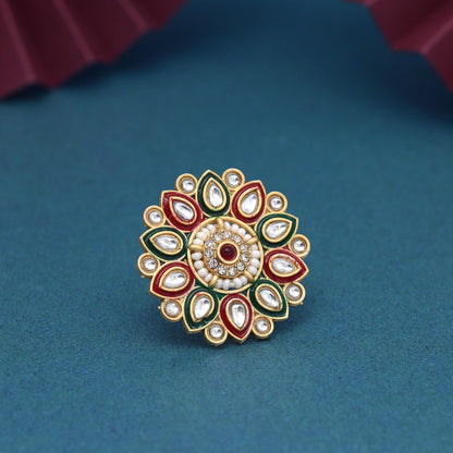 Assorted Color Assorted Design 12 Pieces Of Kundan Meena Finger Rings (KMR281CMB)