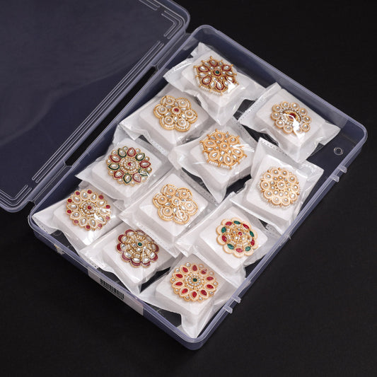 Assorted Color Assorted Design 11 Pieces Of Kundan Meena Finger Rings (KMR284CMB)