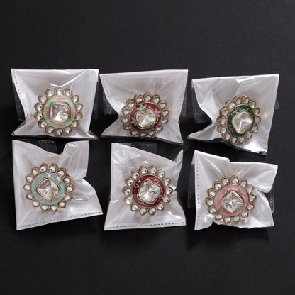 Assorted Color 6 Pieces Of Kundan Meena Finger Rings (KMR285CMB)
