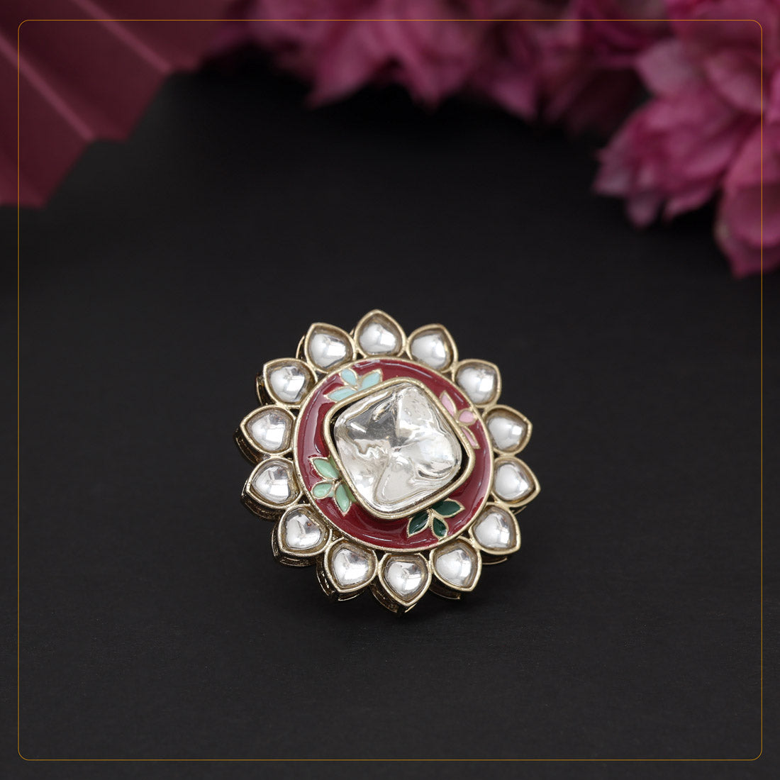 Assorted Color 6 Pieces Of Kundan Meena Finger Rings (KMR285CMB)