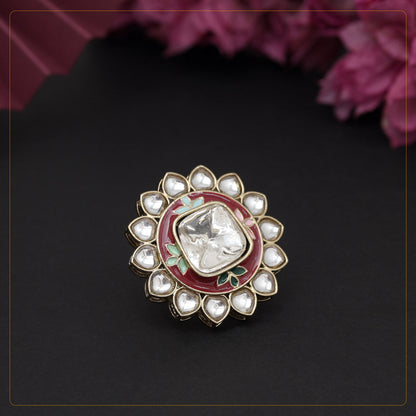 Assorted Color 6 Pieces Of Kundan Meena Finger Rings (KMR285CMB)