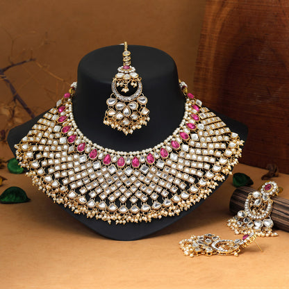 Rani Color Kundan Necklace Set (KN1026RNI)