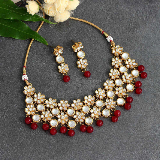 Red Color Kundan Necklace Set (KN1047RED)