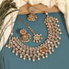White Color Imitation Pearl Kundan Necklace With Earring & Maang Tikka (KN130WHTGLD)