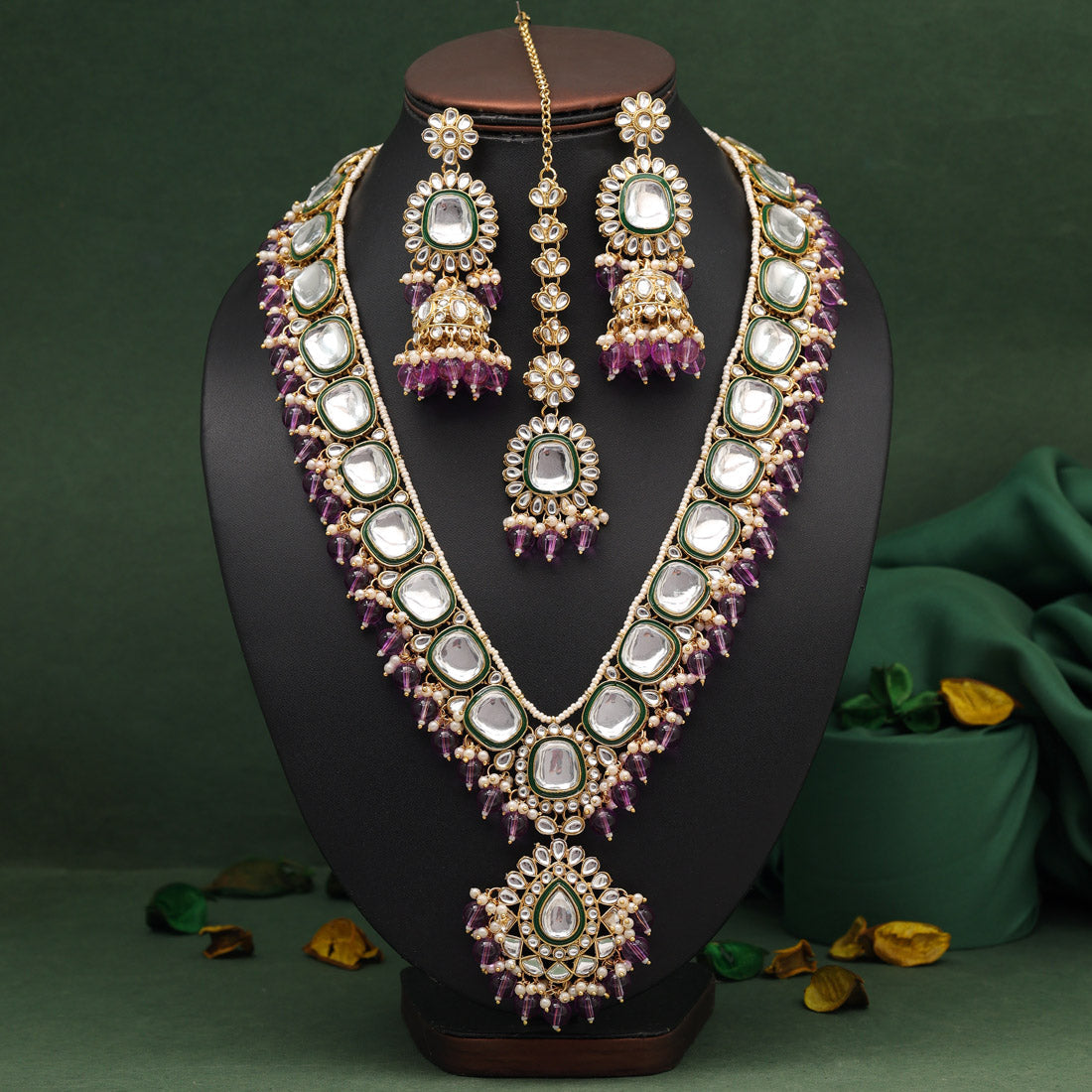 Light Purple Color Long Kundan Necklace Set (KN1344LPRP)
