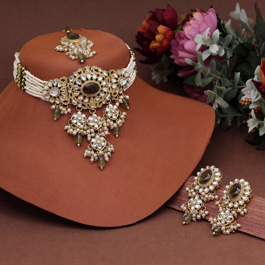 Mehandi Green Color Choker Kundan Necklace Set (KN1356MGRN)