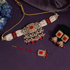 Red Color Choker Kundan Necklace Set (KN1357RED)