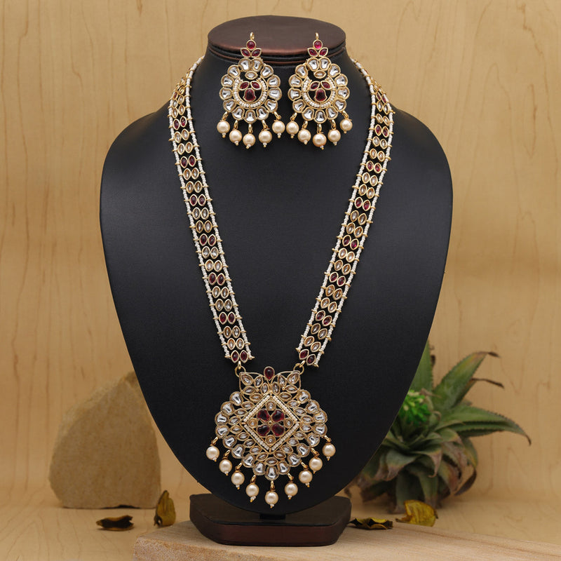 Rani Color Long Kundan Necklace Set (KN1383RNI)