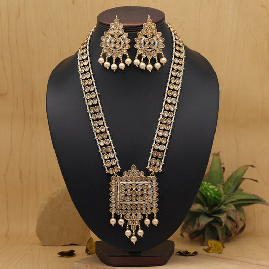 Gold Color Long Kundan Necklace Set (KN1384GLD)