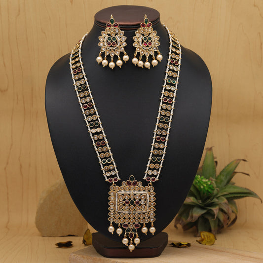 Rani & Green Color Long Kundan Necklace Set (KN1384RNIGRN)