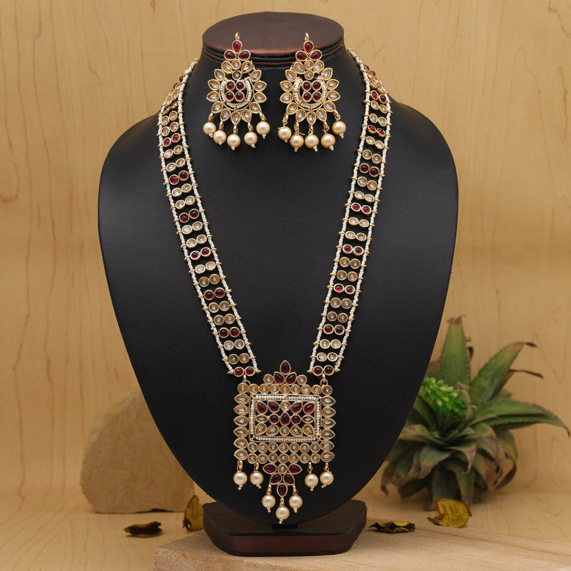 Rani Color Long Kundan Necklace Set (KN1384RNI)