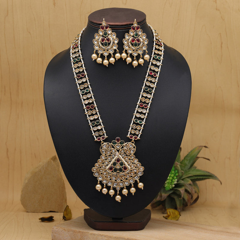 Rani & Green Color Long Kundan Necklace Set (KN1385RNIGRN)