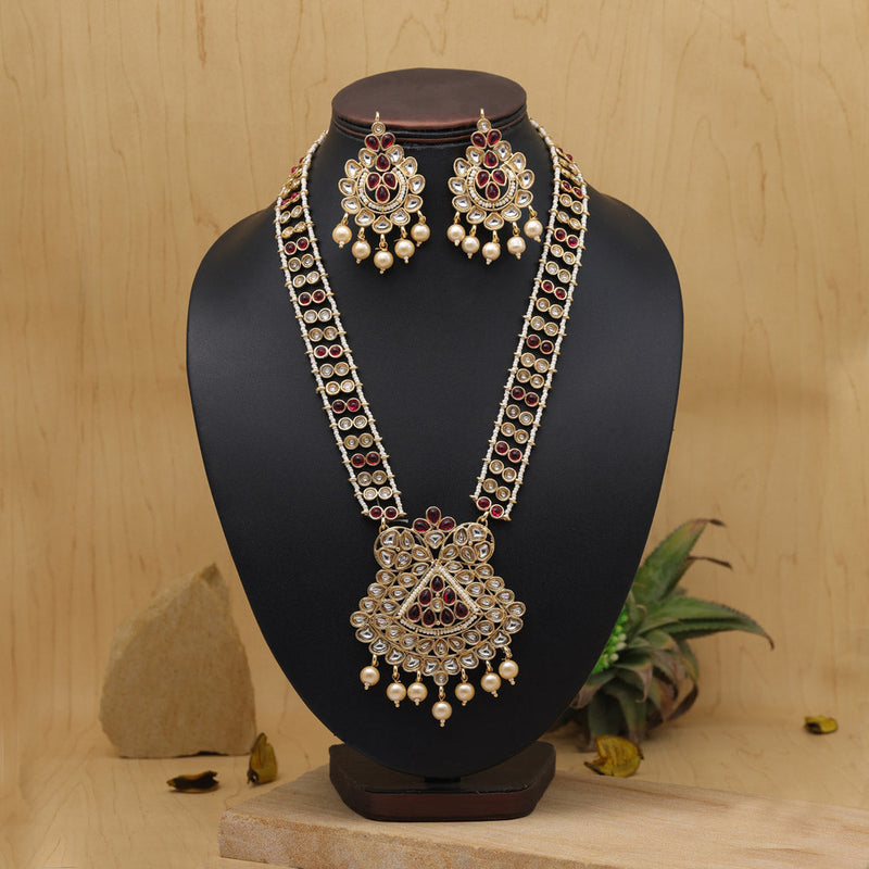 Rani Color Long Kundan Necklace Set (KN1385RNI)