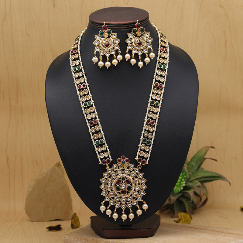 Rani & Green Color Long Kundan Necklace Set (KN1386RNIGRN)