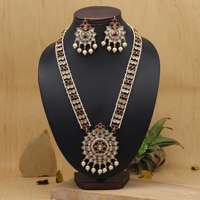 Rani Color Long Kundan Necklace Set (KN1386RNI)