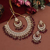 Magenta Color Crystal Pearl Kundan Necklace Set (KN1389MNT)