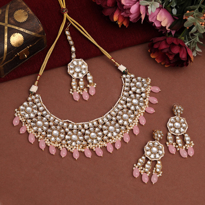 Pink Color Kundan Necklace Set (KN1390PNK)