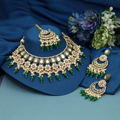 Green Color Meena Work Kundan Necklace Set (KN1391GRN)