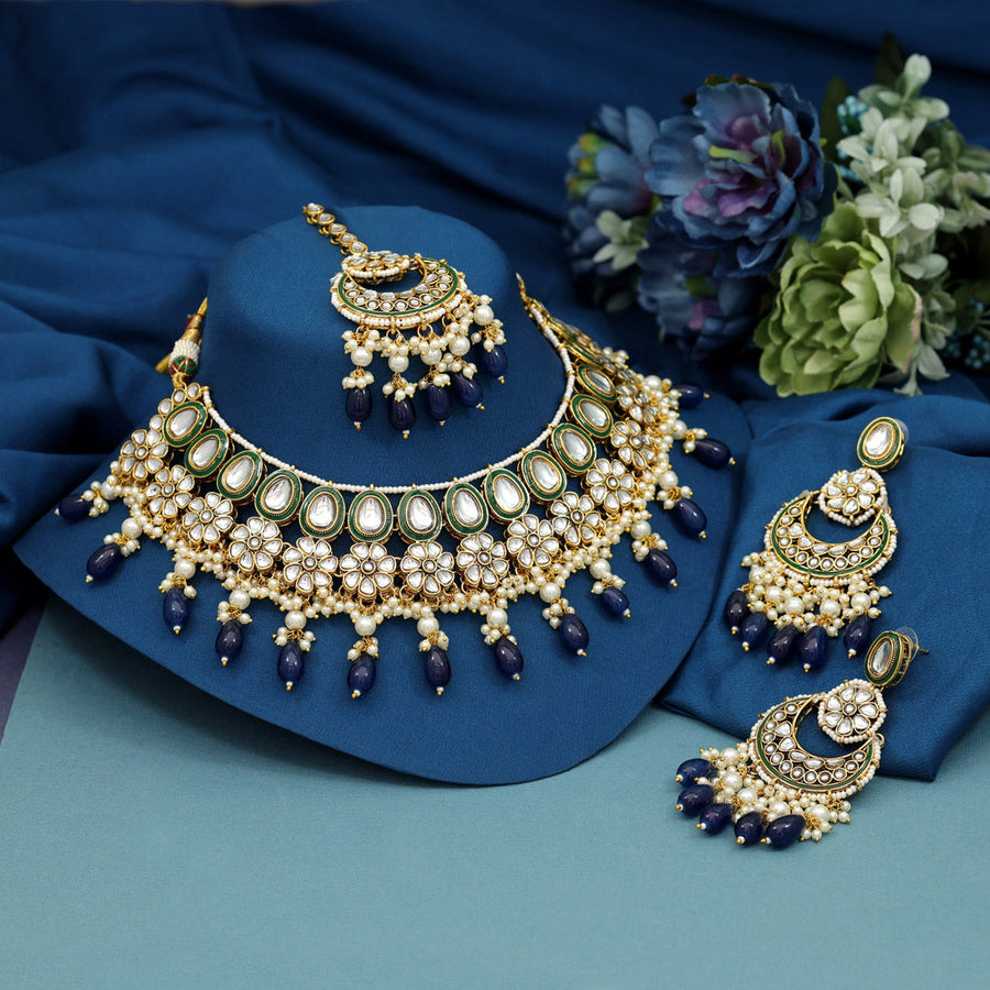 Blue fashion kundan jewellery