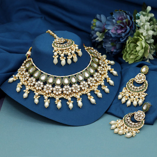 White Color Meena Work Kundan Necklace Set (KN1391WHT)
