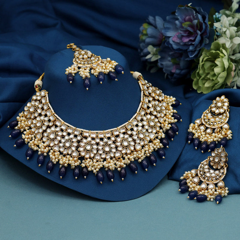 Navy Blue Color Kundan Necklace Set (KN1393NBLU)