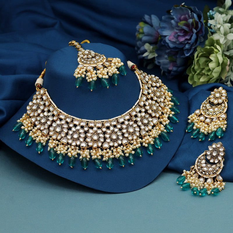 Rama Green Color Kundan Necklace Set (KN1393RGRN)