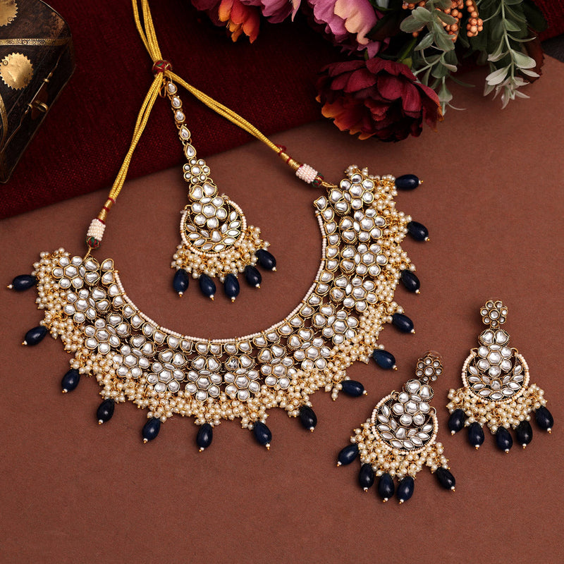 Navy Blue Color Kundan Necklace Set (KN1394NBLU)