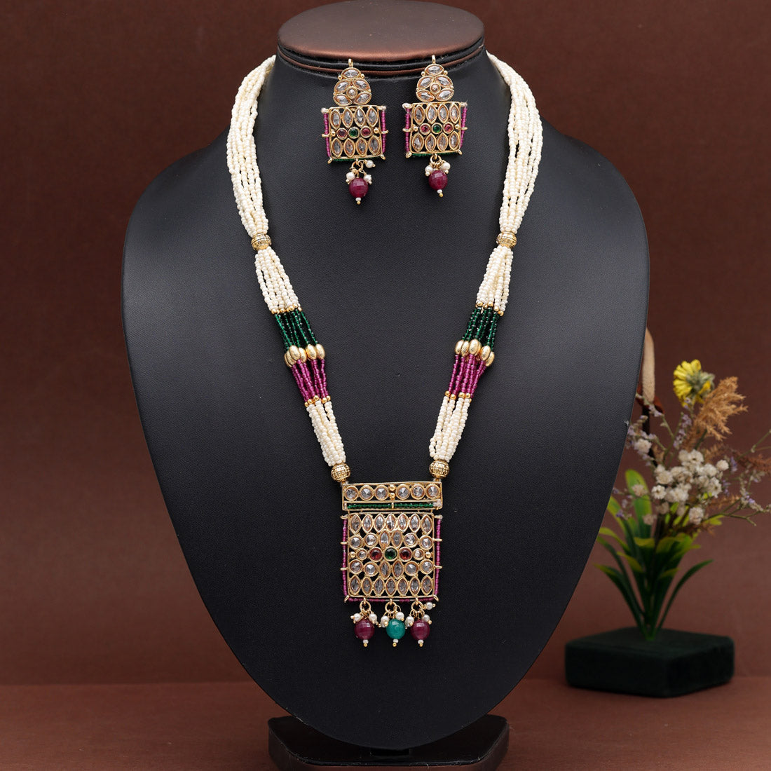 Rani & Green Color Traditional Necklace Set (KN1397RNIGRN)