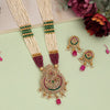 Rani & Green Color Long Kundan Necklace Set (KN1403RNIGRN)