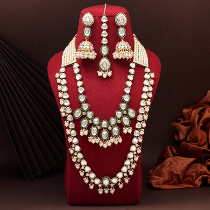 Maroon & Green Color Kundan Necklace Set