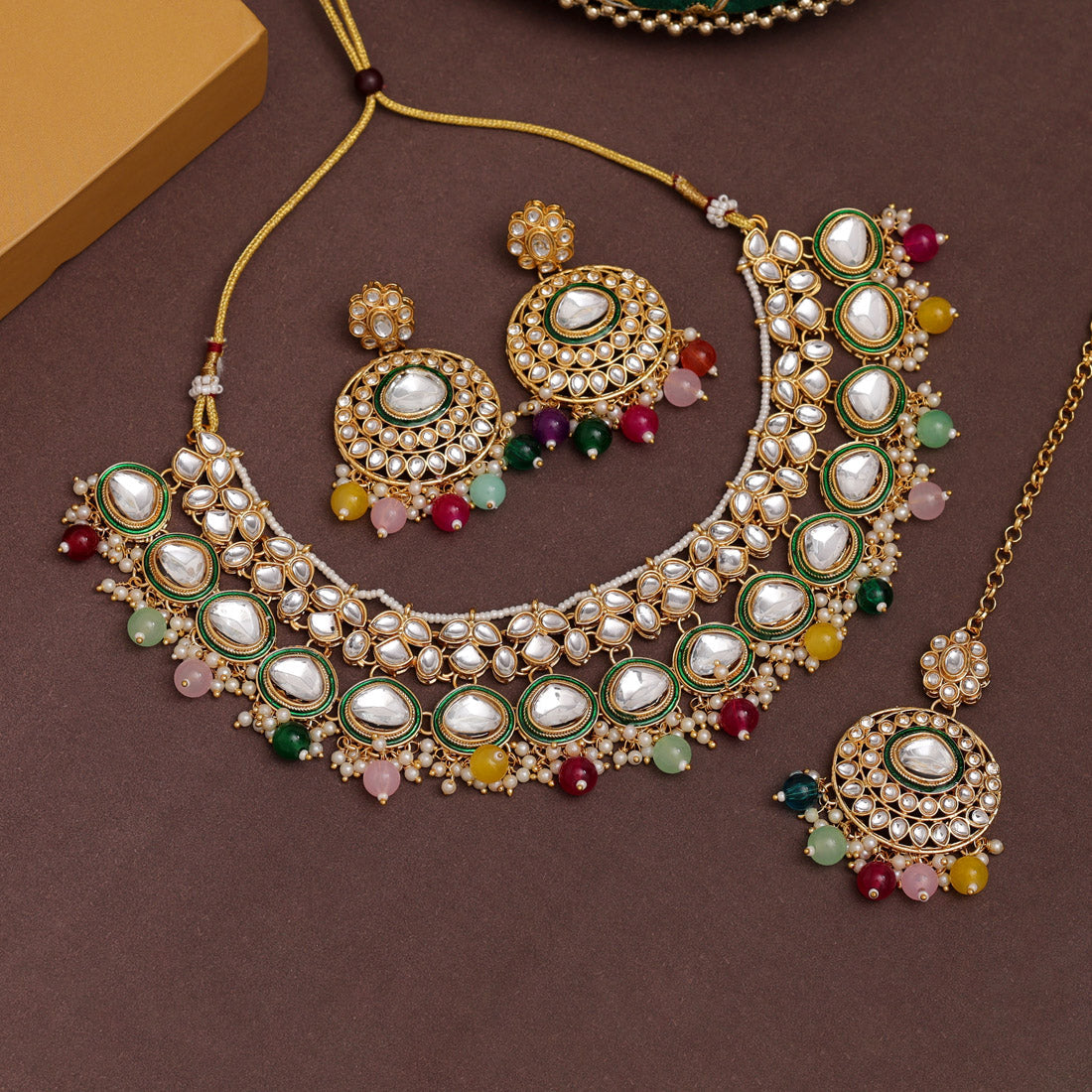 Multi Color Kundan Necklace Set (KN1415MLT)