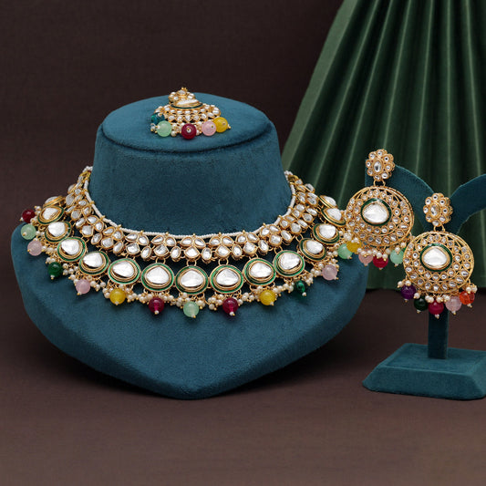 Multi Color Kundan Necklace Set (KN1415MLT)