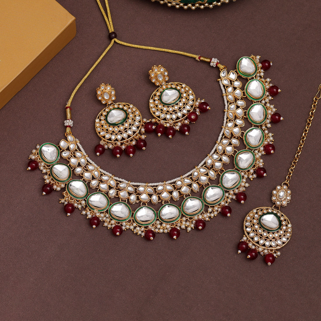 Maroon Color Kundan Necklace Set (KN1415MRN)