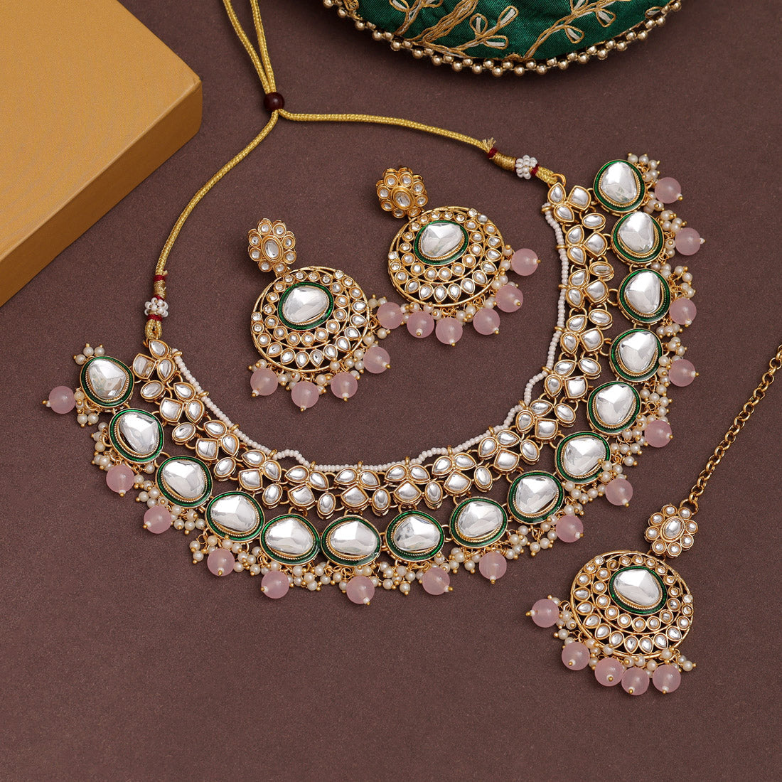 Pink Color Kundan Necklace Set (KN1415PNK)