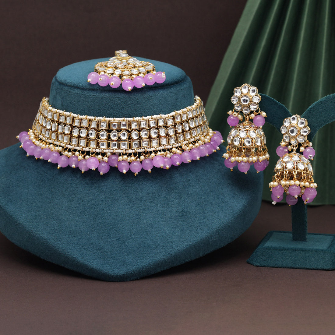 Light Purple Color Choker Kundan Necklace Set (KN1416LPRP)