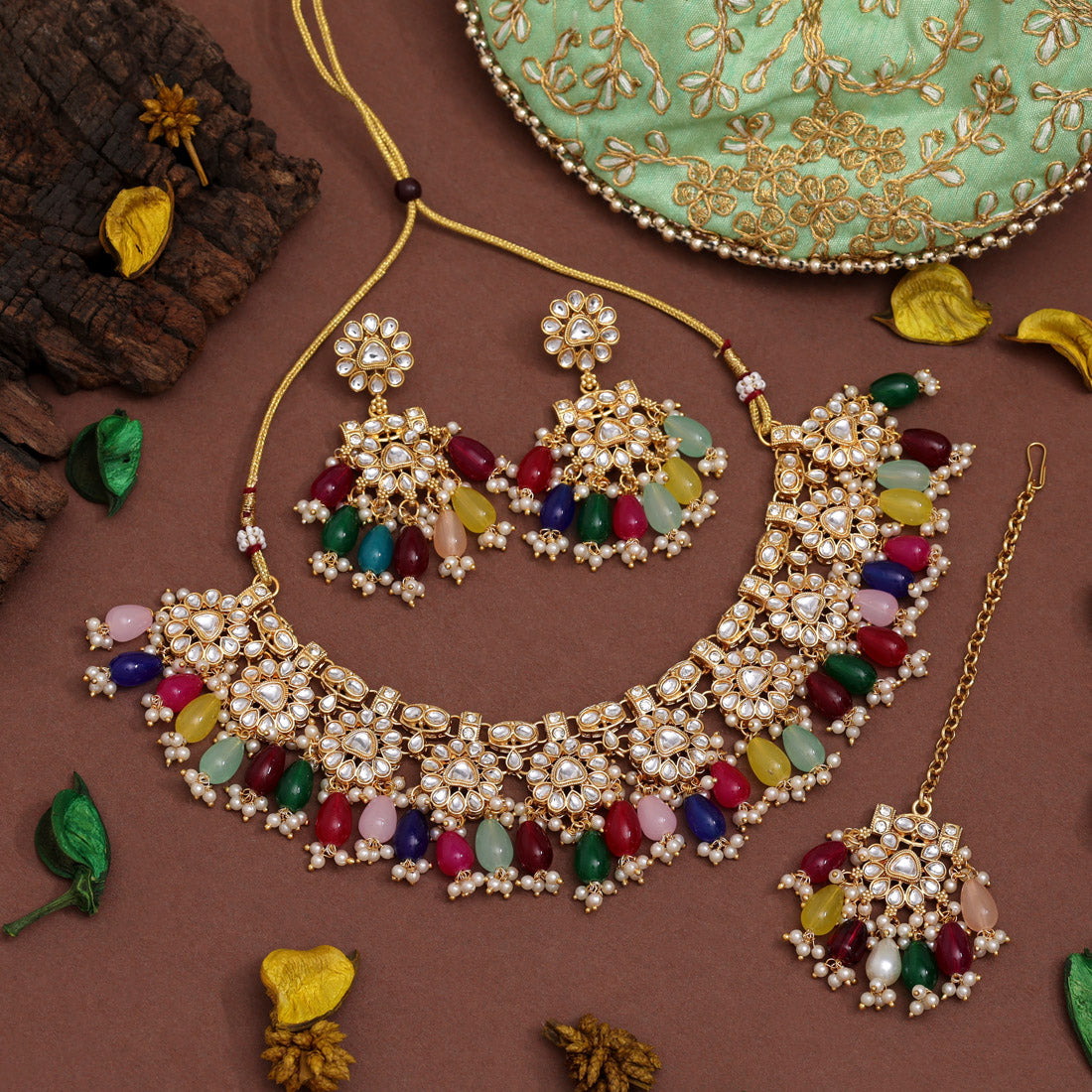 Multi Color Kundan Necklace Set (KN1417MLT)