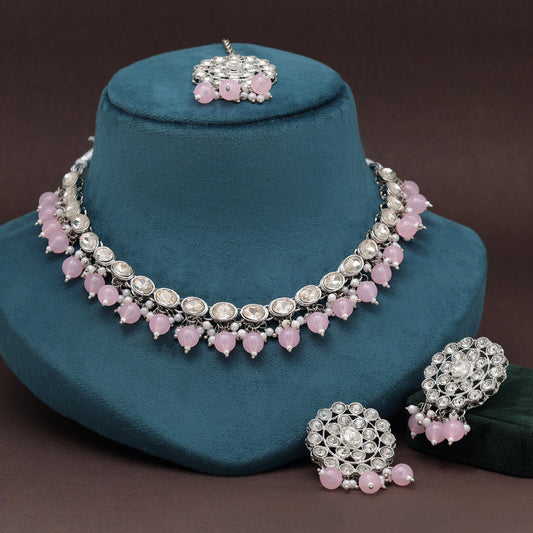 Pink Color Kundan Necklace Set (KN1418PNK)