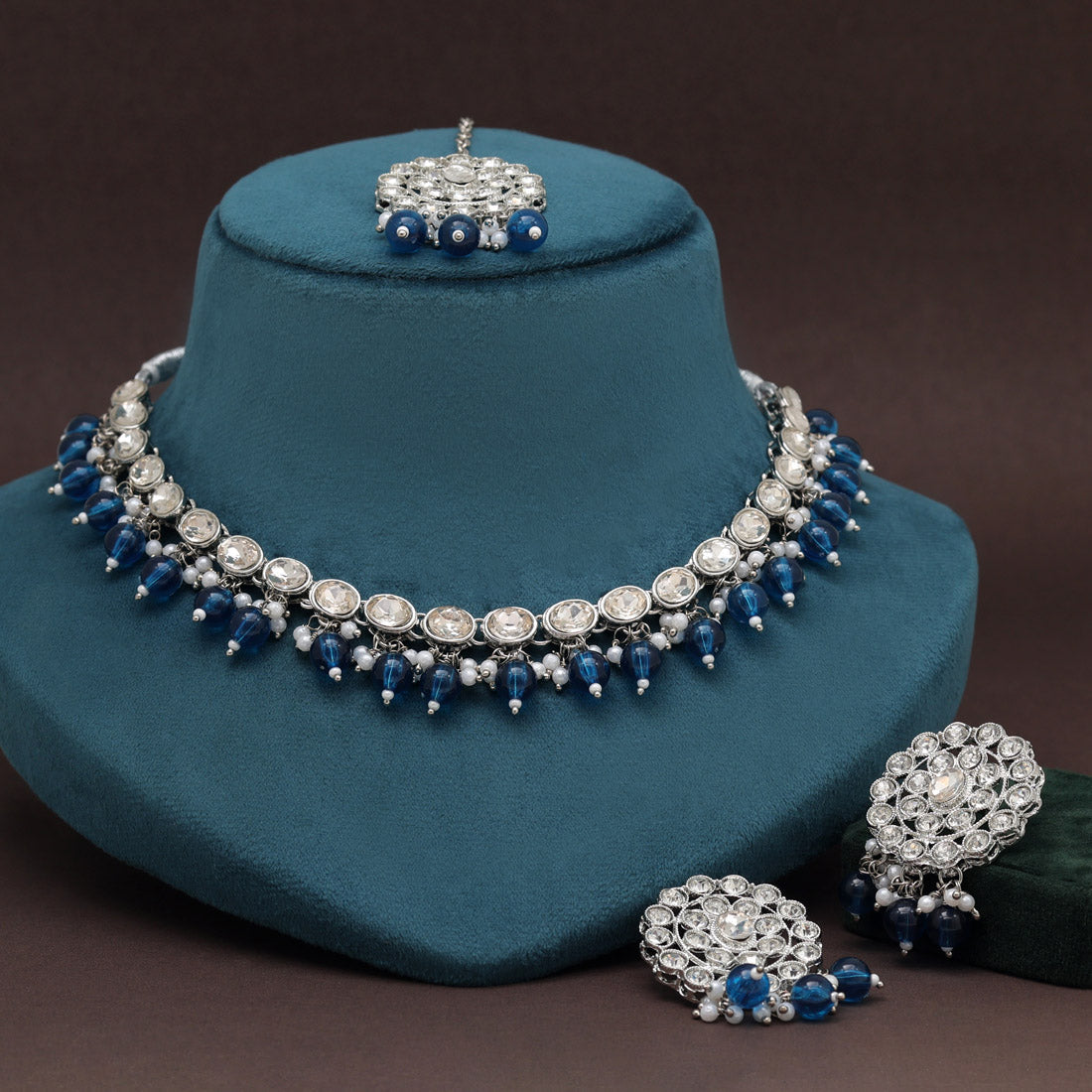 Turquoise Blue Color Kundan Necklace Set (KN1418TBLU)