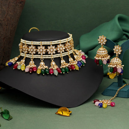 Multi Color Choker Kundan Necklace Set (KN1422MLT)