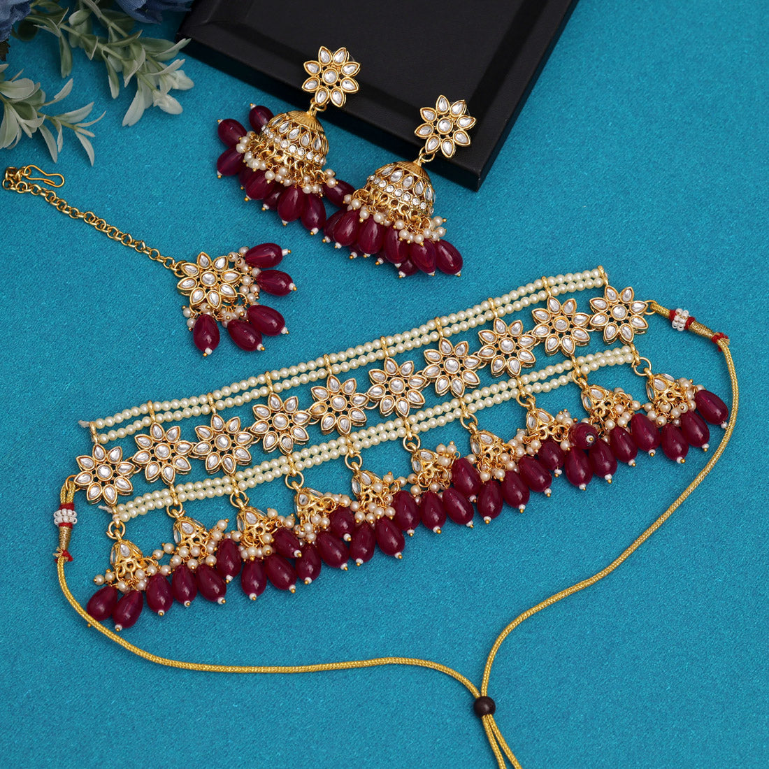 Purple Color Choker Kundan Necklace Set (KN1422PRP)