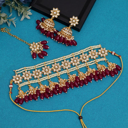 Purple Color Choker Kundan Necklace Set (KN1422PRP)