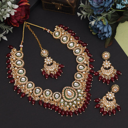 Maroon Color Kundan Necklace Set (KN1434MRN)
