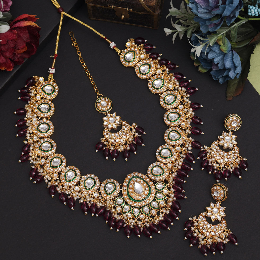 Purple Color Kundan Necklace Set (KN1434PRP)