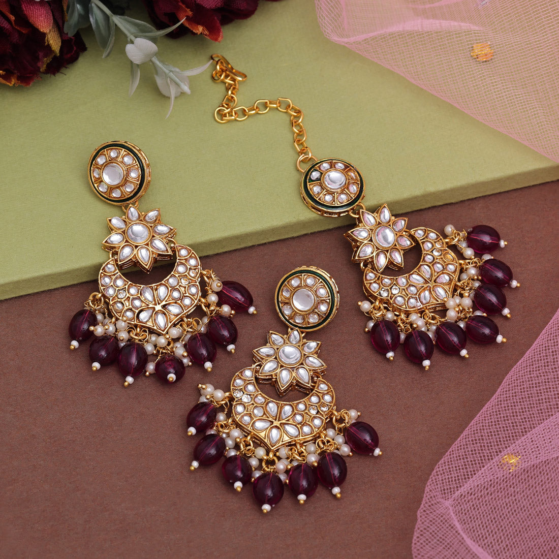 Purple Color Kundan Necklace Set (KN1434PRP)