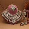 Maroon & Green Color Meena Work Kundan Necklace Set (KN1454MG)