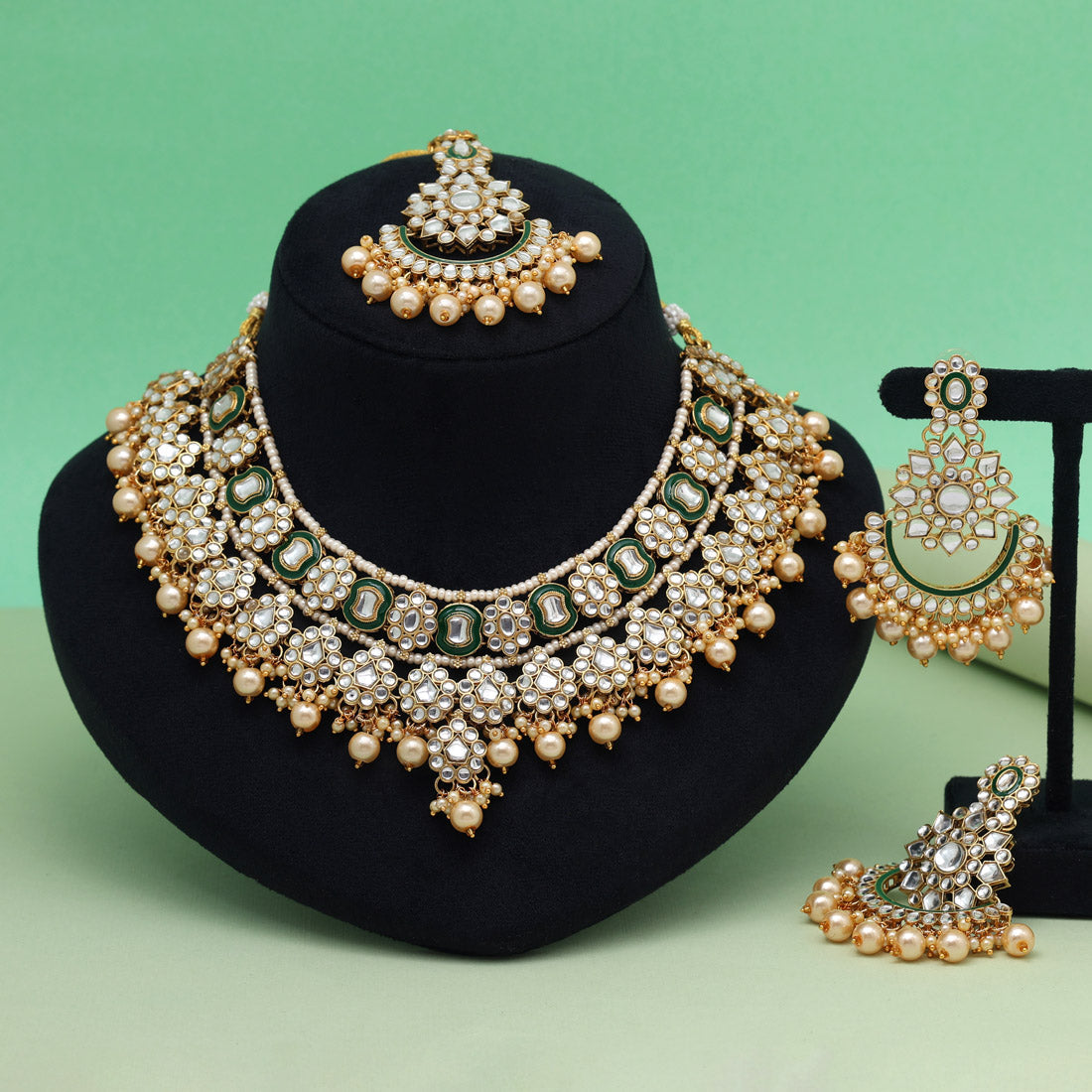 White Color Elegant Meena Work Kundan Necklace Set