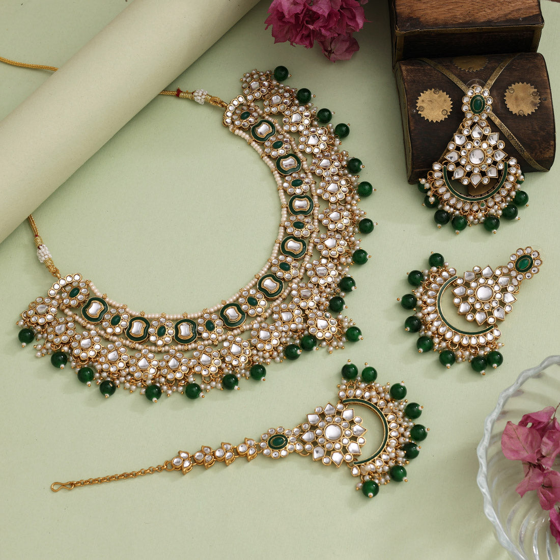 White Color Elegant Meena Work Kundan Necklace Set