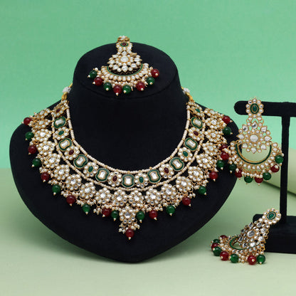 White Color Elegant Meena Work Kundan Necklace Set