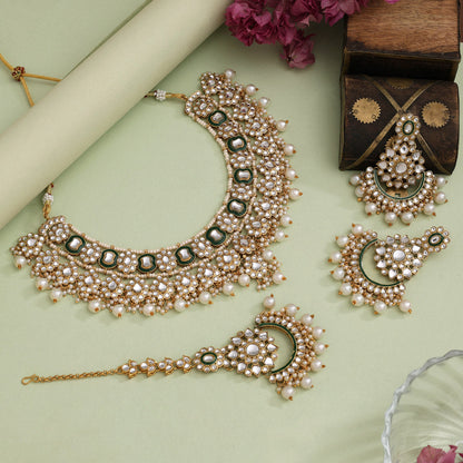 White Color Elegant Meena Work Kundan Necklace Set